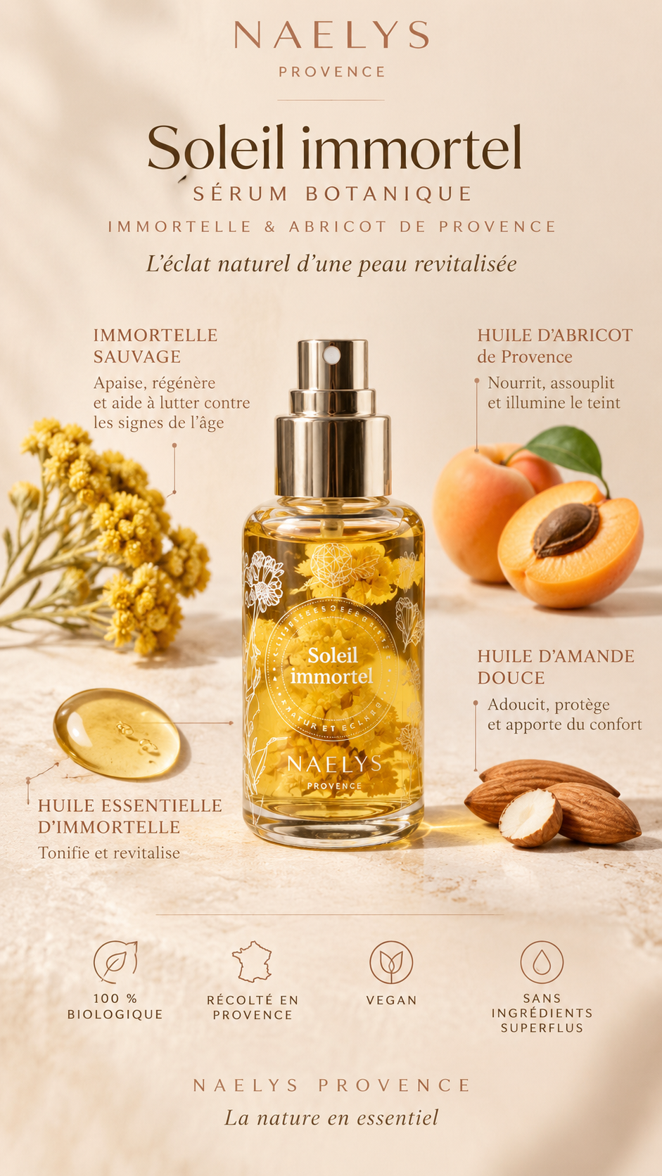 Sérum revitalisant Soleil Immortel – Immortelle & Abricot de Provence – 50 ml
